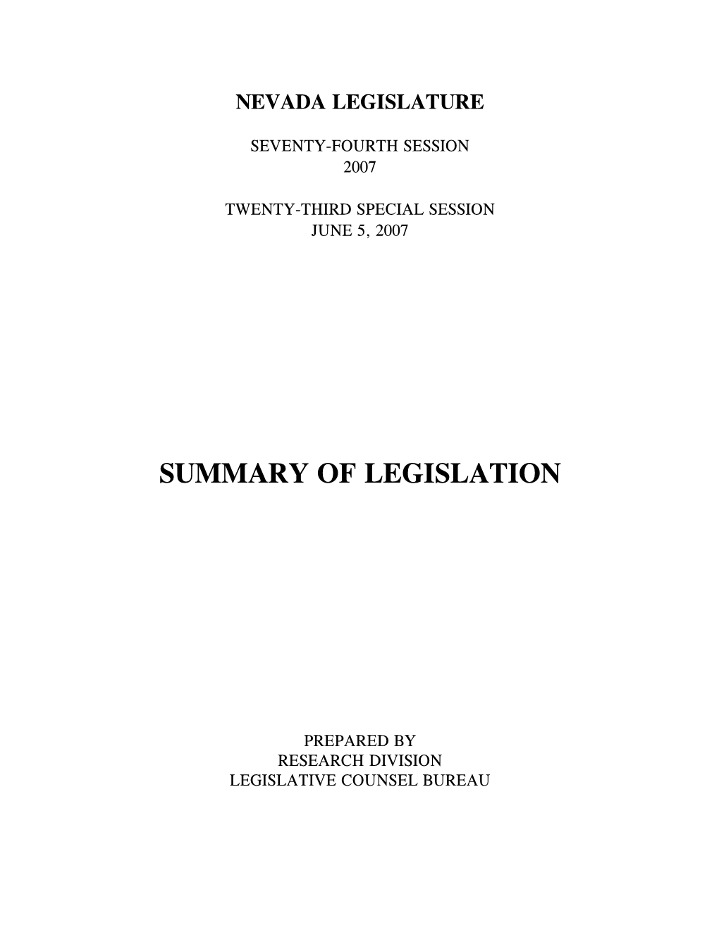 2007 Summary of Legislation