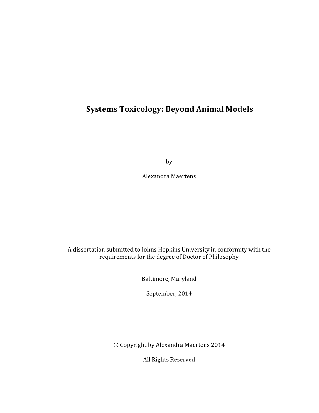 Systems Toxicology: Beyond Animal Models