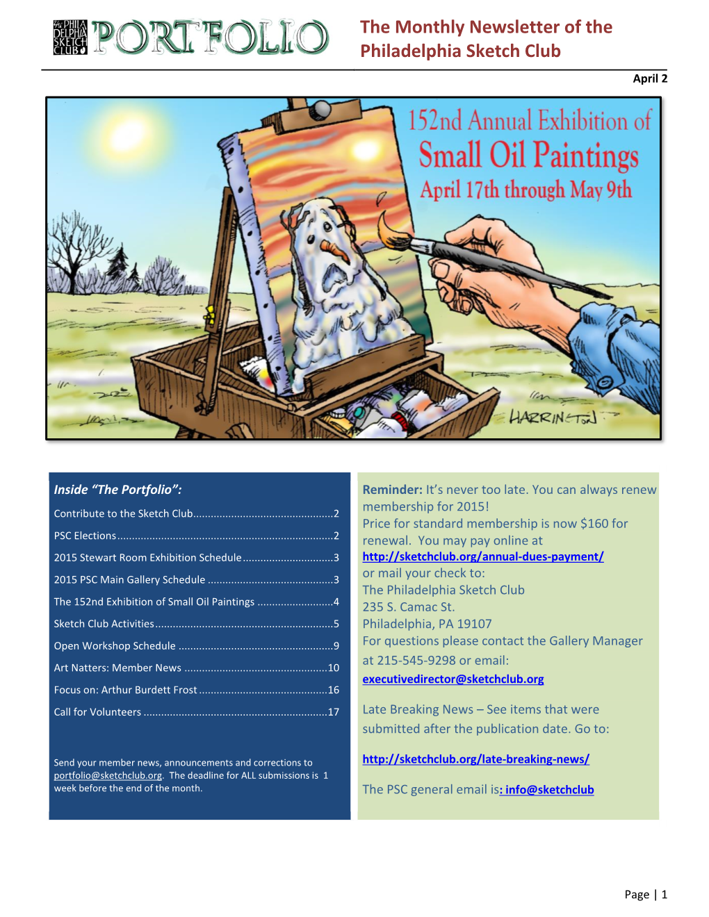 The Monthly Newsletter of the Philadelphia Sketch Club