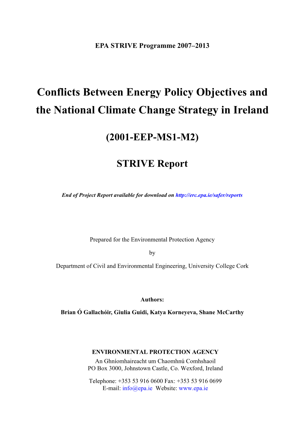 Conflicts Between Energy Policy Objectives and the National Climate Change Strategy in Ireland