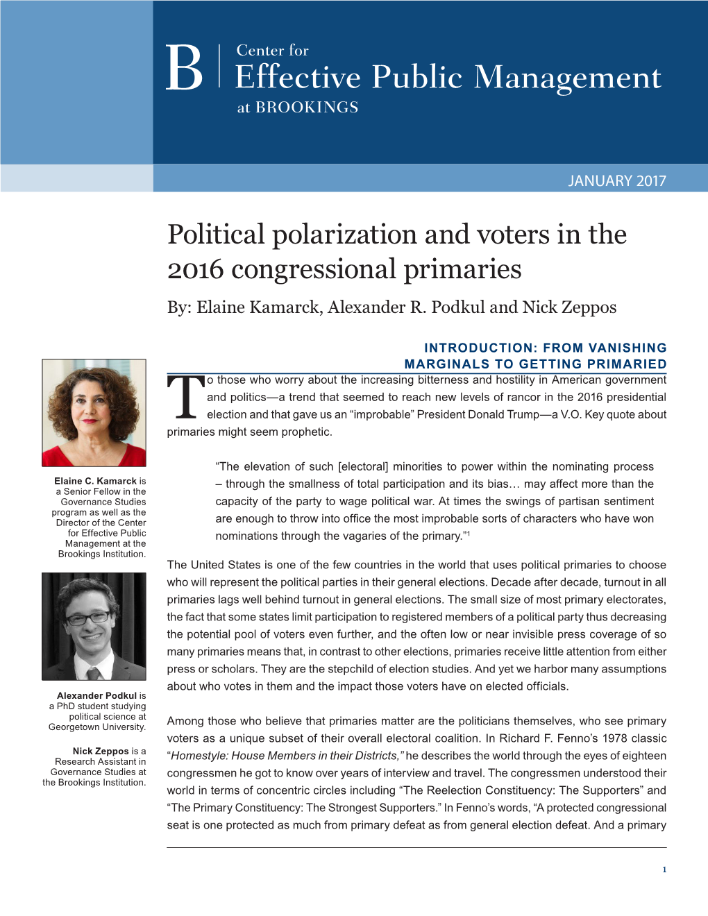 Papers, Conducted Exit Polls on Congressional Primaries for the Brookings Institution