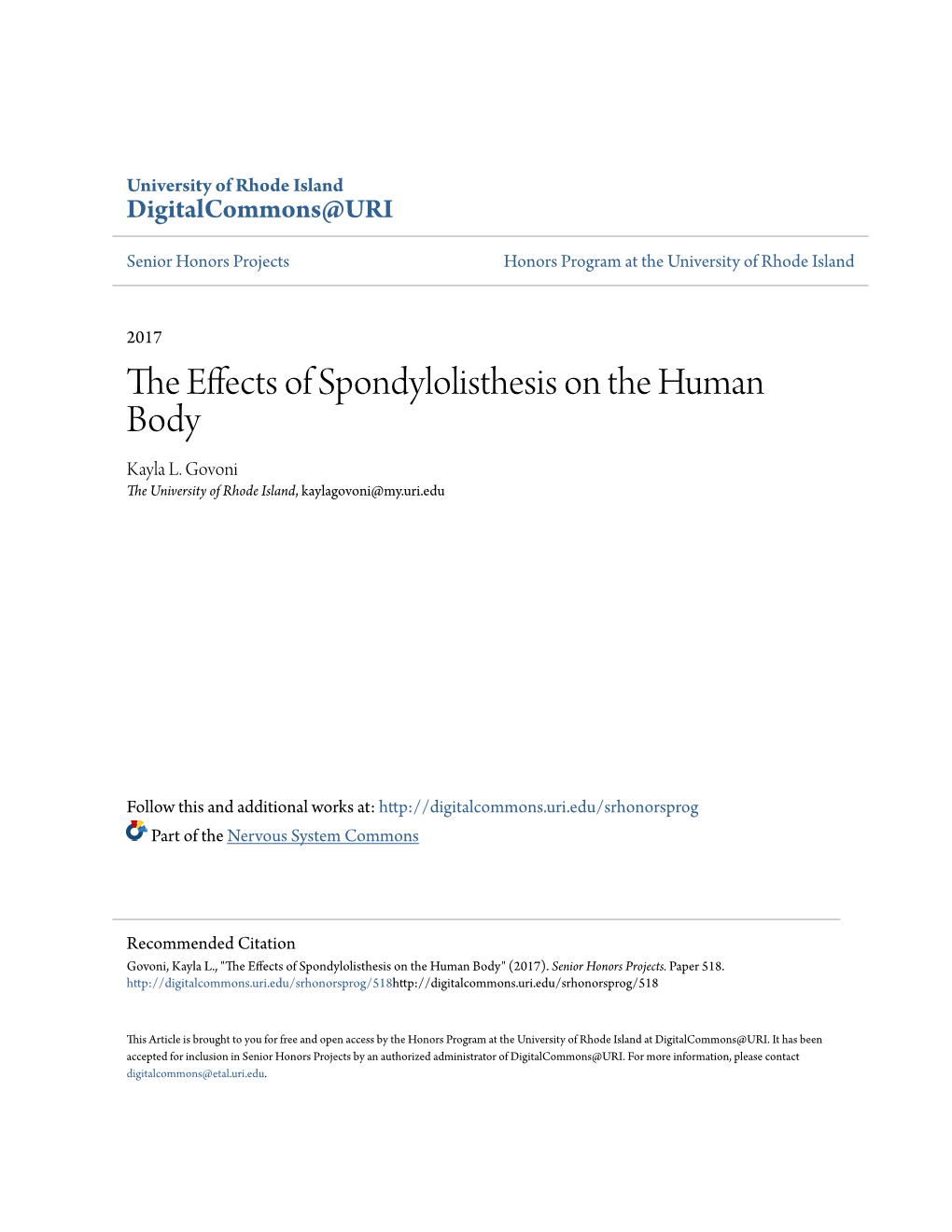 The Effects of Spondylolisthesis on the Human Body