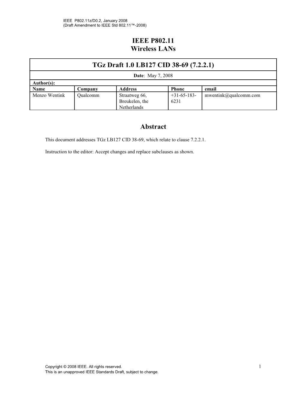 Draft Amendment to IEEE Std 802.11 -2008