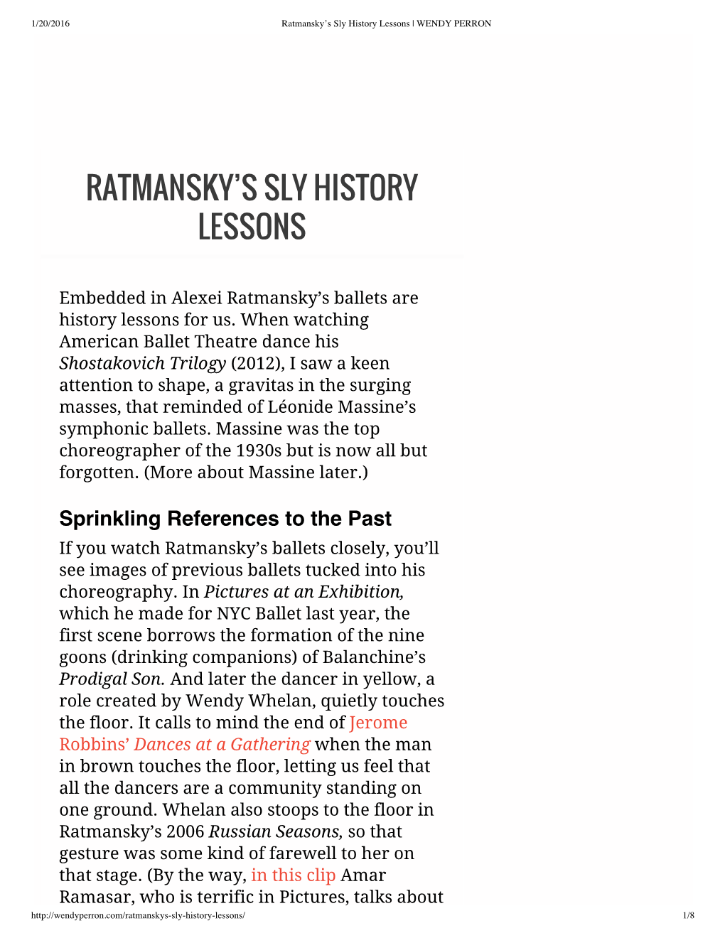 Ratmansky's Sly History Lessons