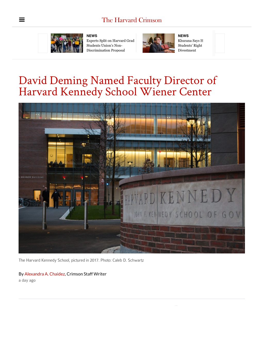 David Deming Named Faculty Director of Harvard Kennedy School Wiener Center