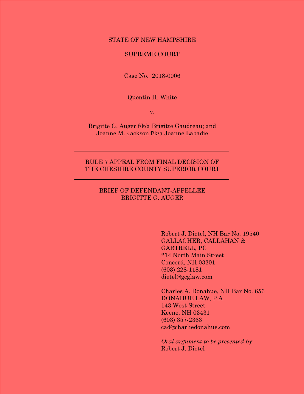 STATE of NEW HAMPSHIRE SUPREME COURT Case No. 2018