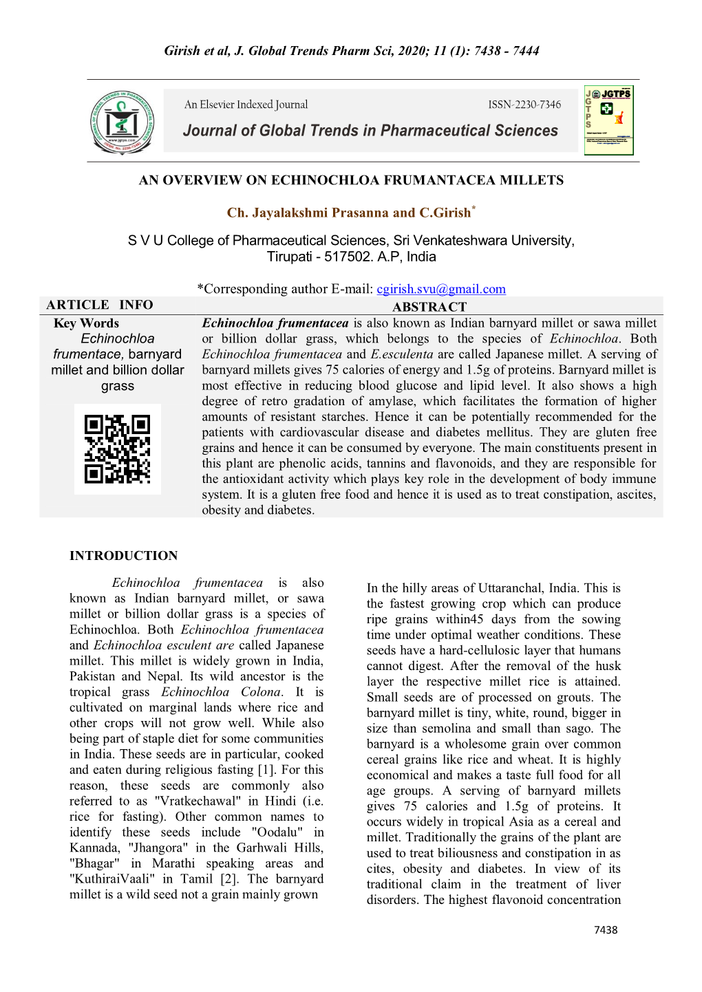 Girish Et Al, J. Global Trends Pharm Sci, 2020; 11 (1): 7438 - 7444