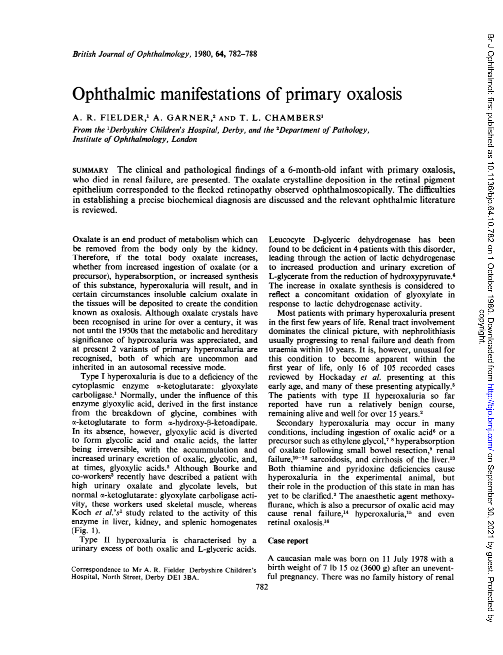 Ophthalmic Manifestations of Primary Oxalosis