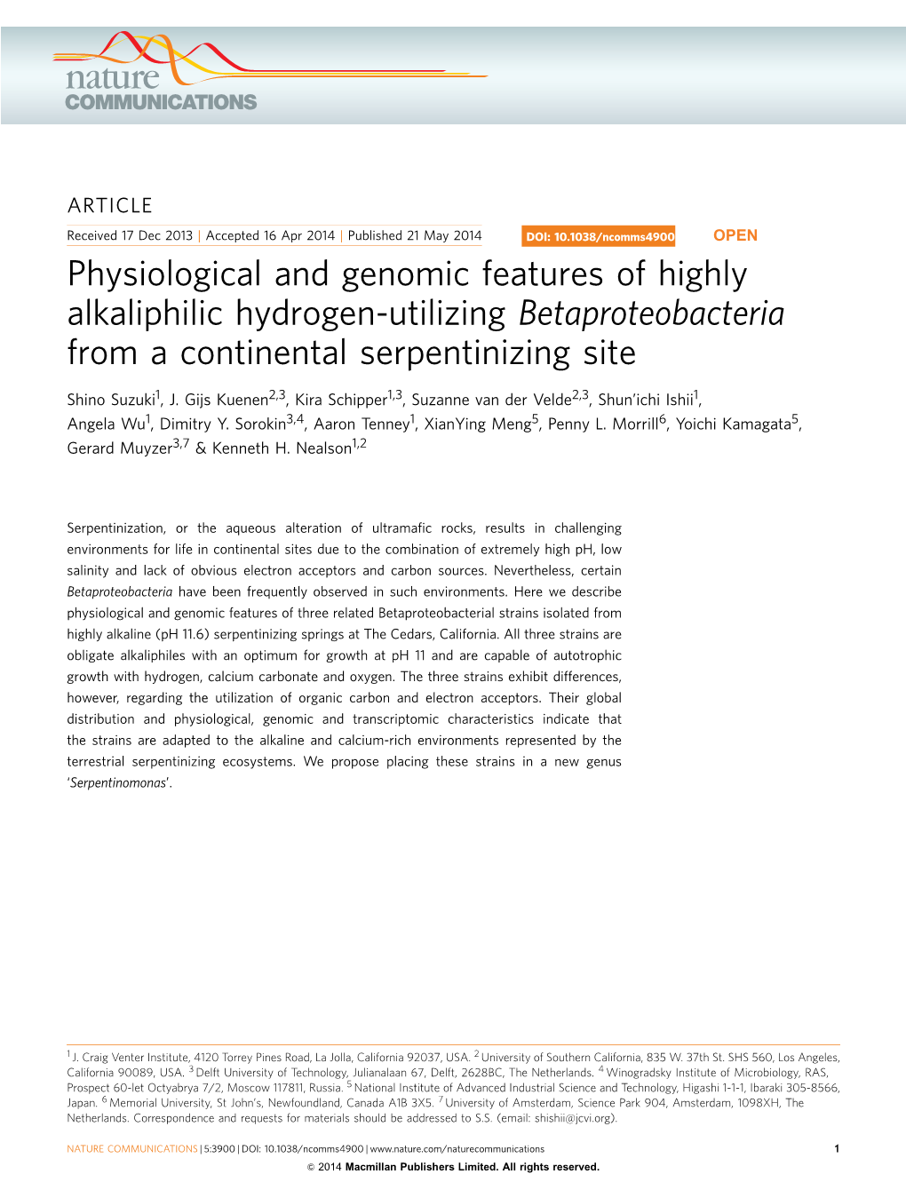 Physiological and Genomic Features of Highly Alkaliphilic Hydrogen-Utilizing Betaproteobacteria from a Continental Serpentinizing Site