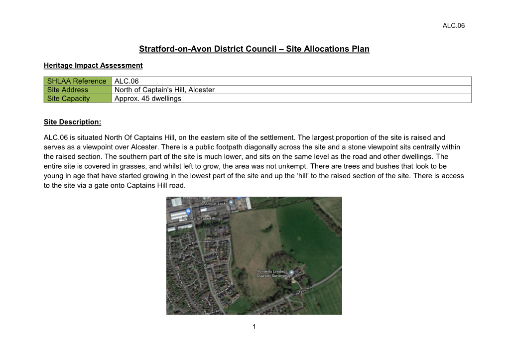 Alcester Site Capacity Approx