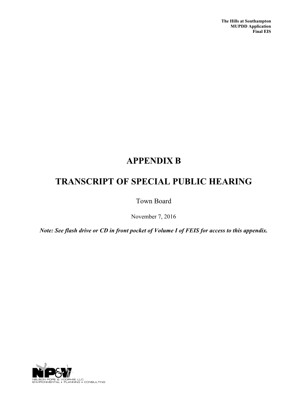 Appendix B Transcript of Special Public Hearing