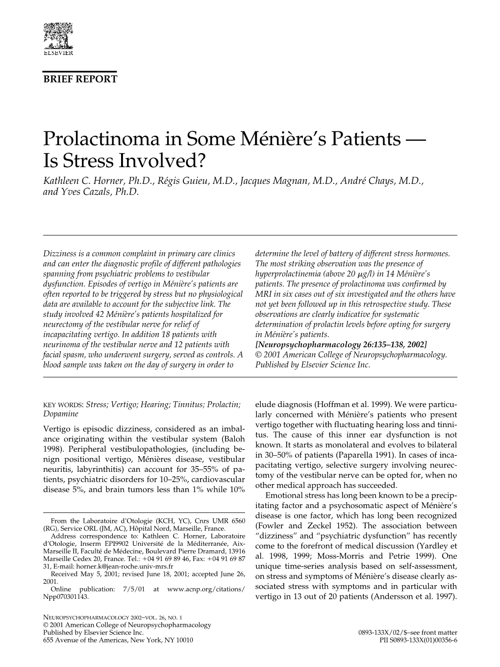 Prolactinoma in Some Ménière's Patients