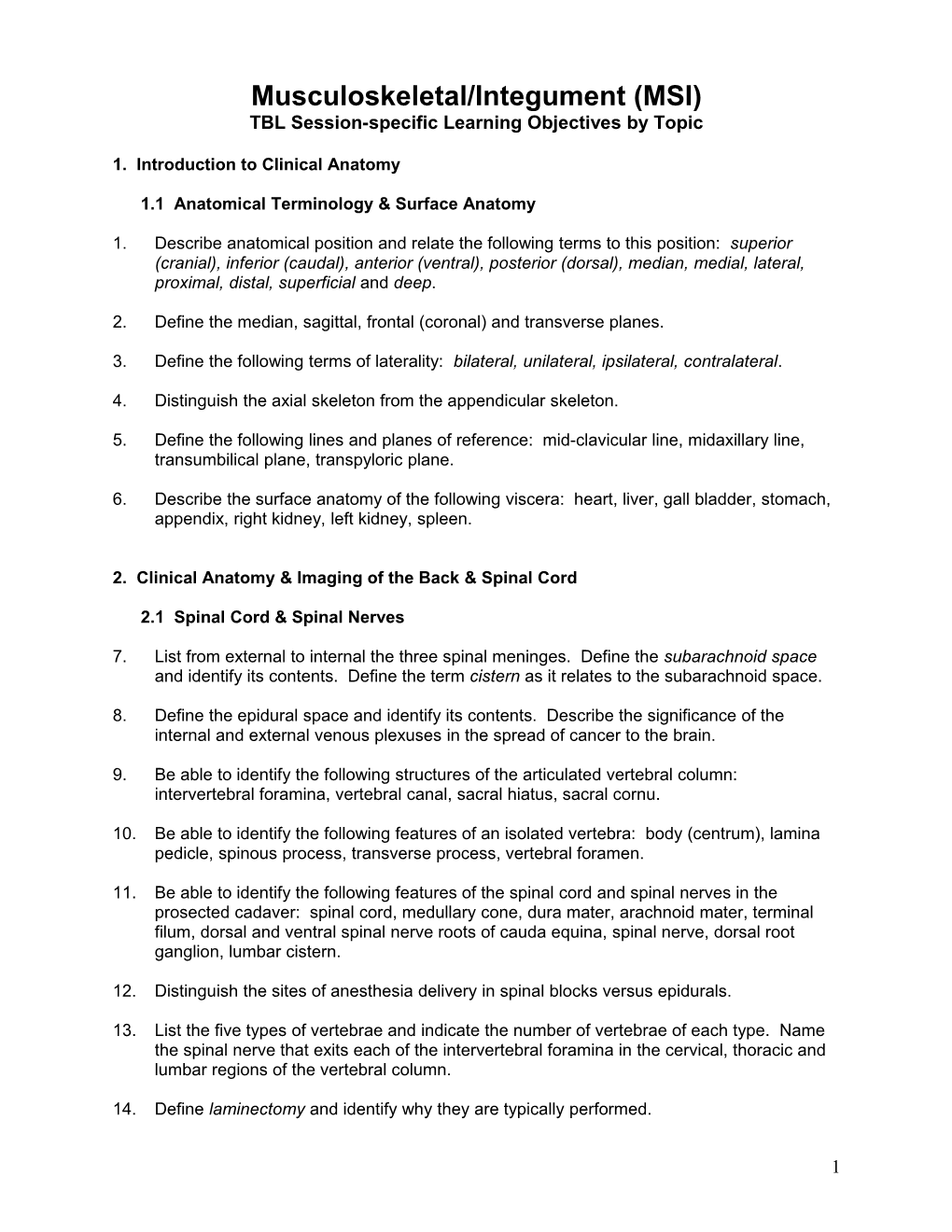 Musculoskeletal/Integument (MSI)