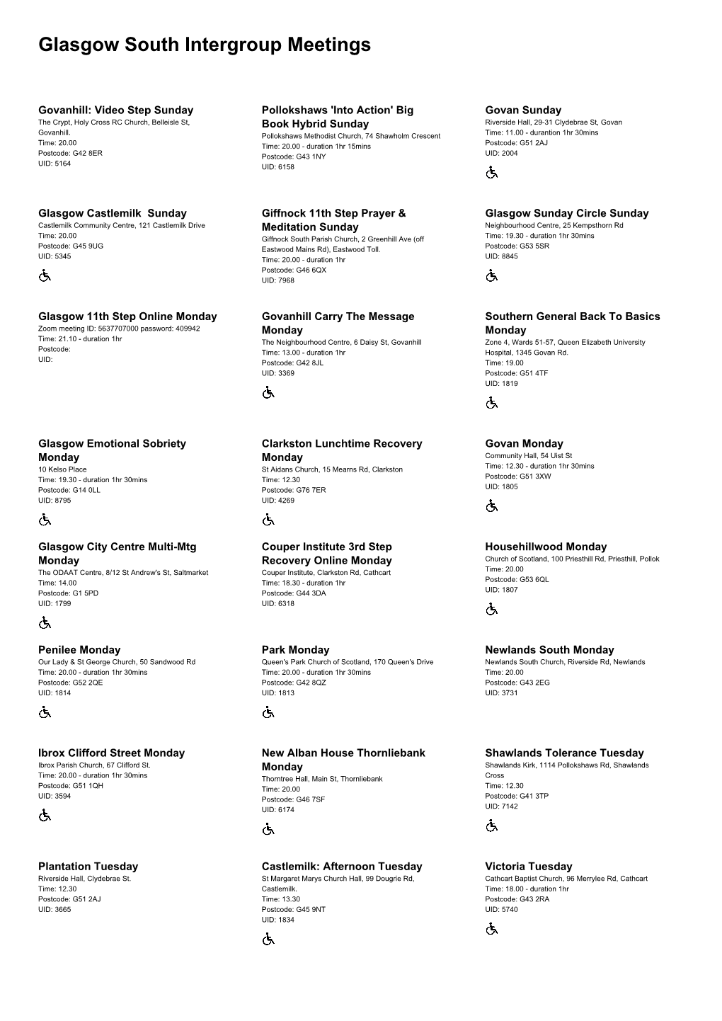 Glasgow South Intergroup Meetings