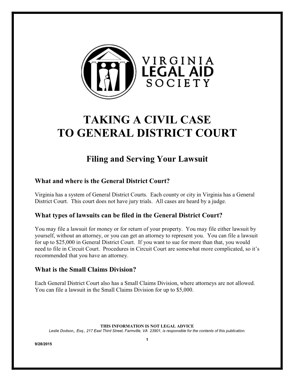 Taking a Civil Case to General District Court