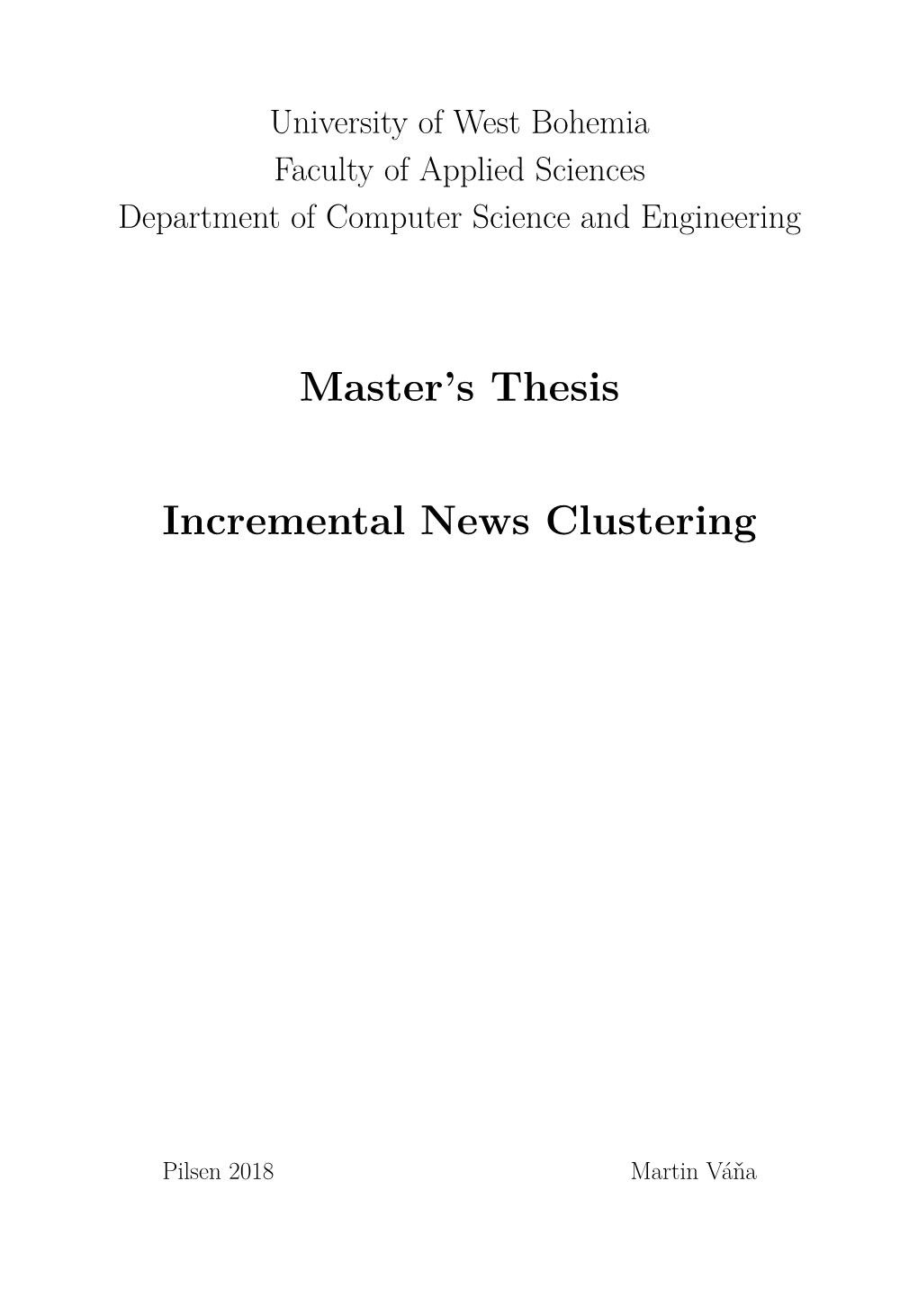 Master's Thesis Incremental News Clustering