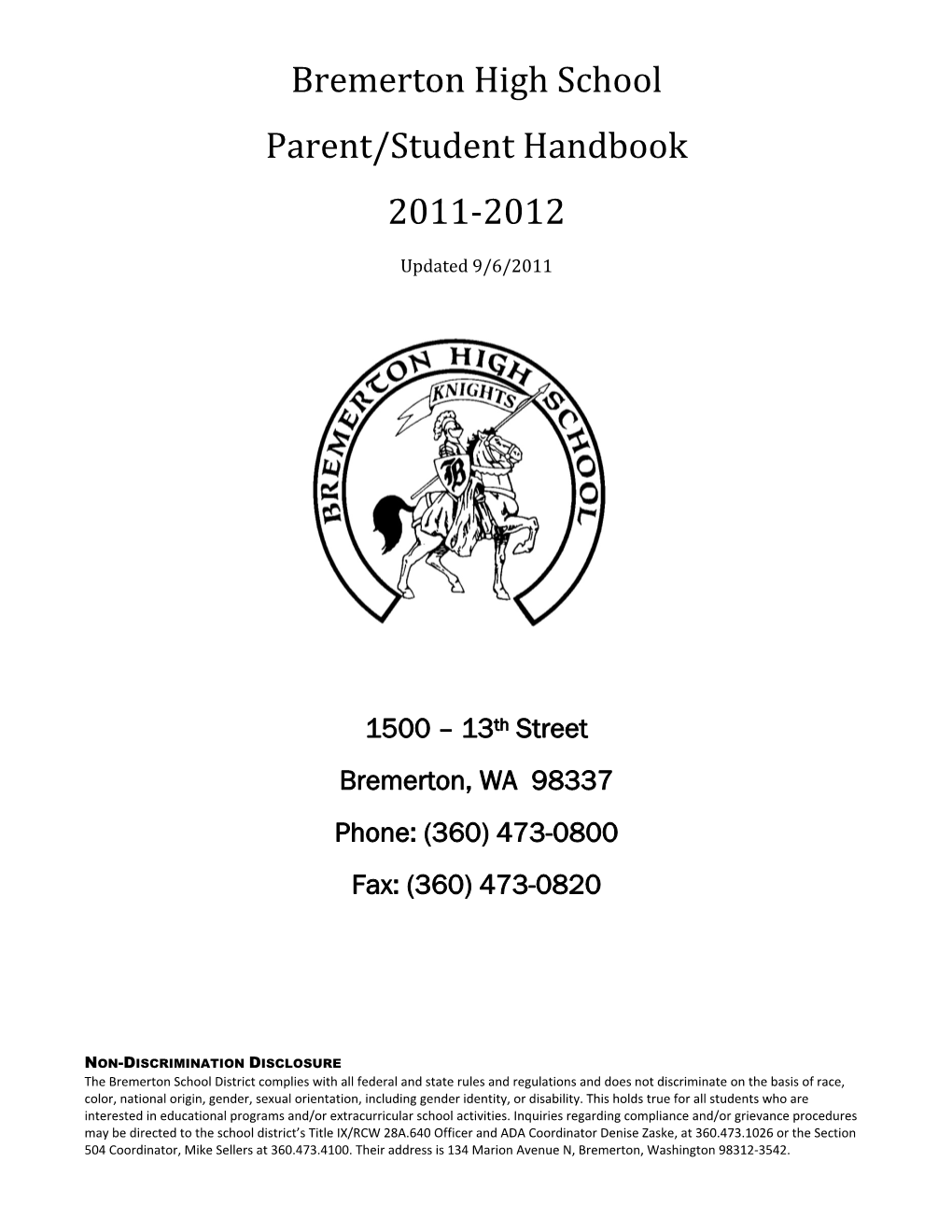 Bremerton High School Parent/Student Handbook 2011‐2012