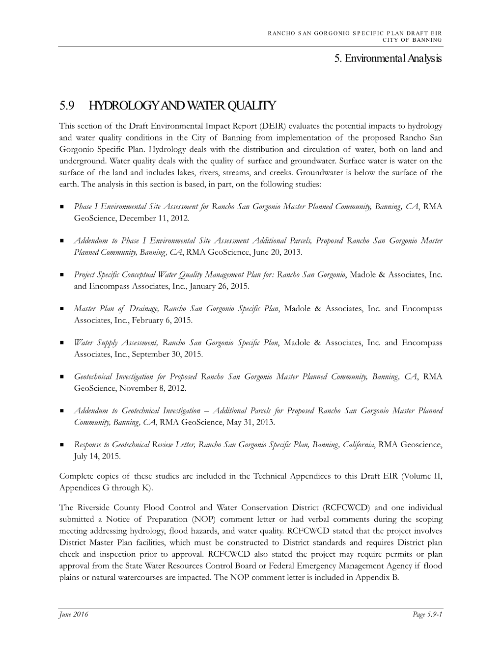 5.9 Hydrology and Water Quality