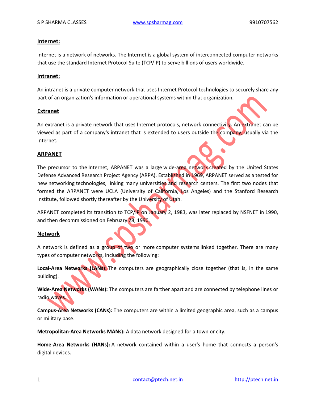 Internet: Intranet: Extranet ARPANET Network