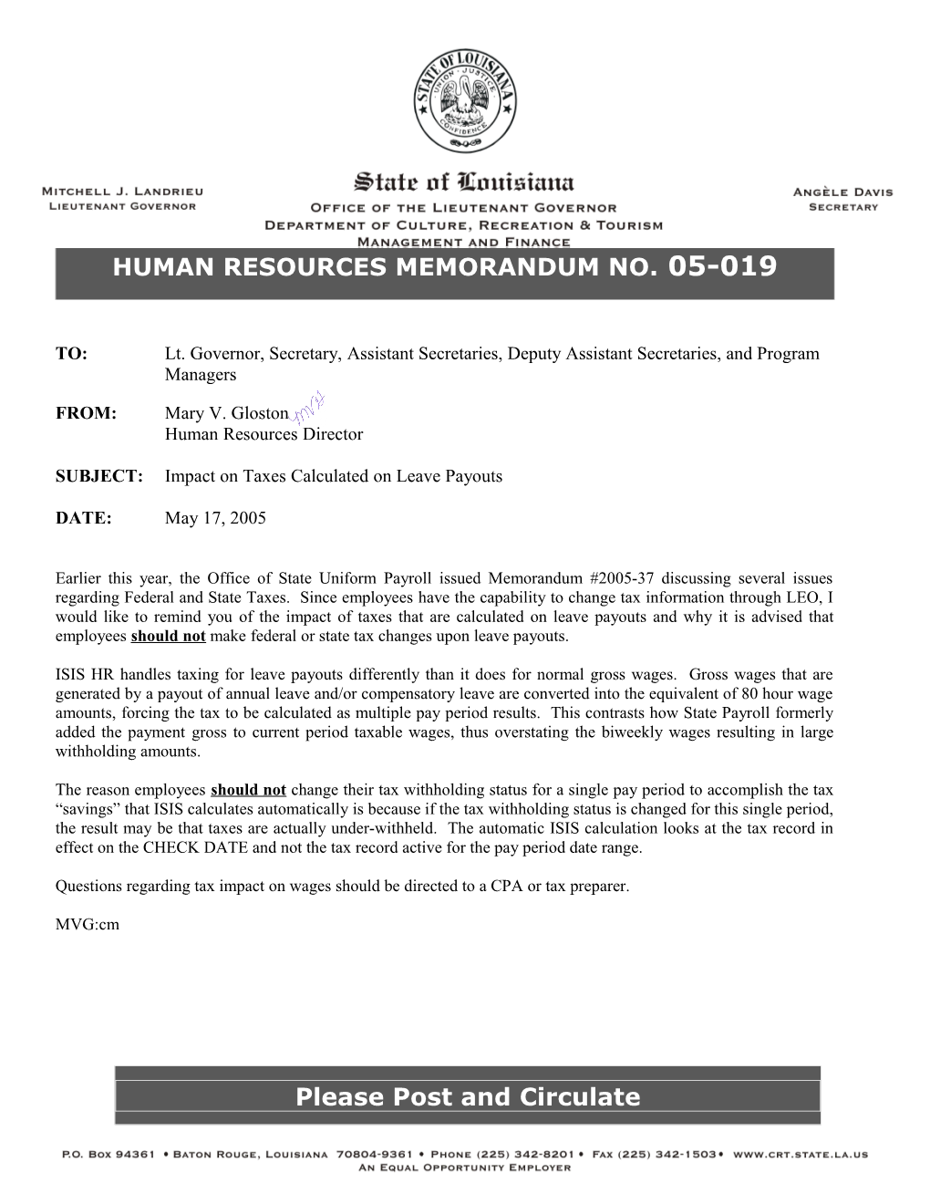 Human Resources Memorandum No