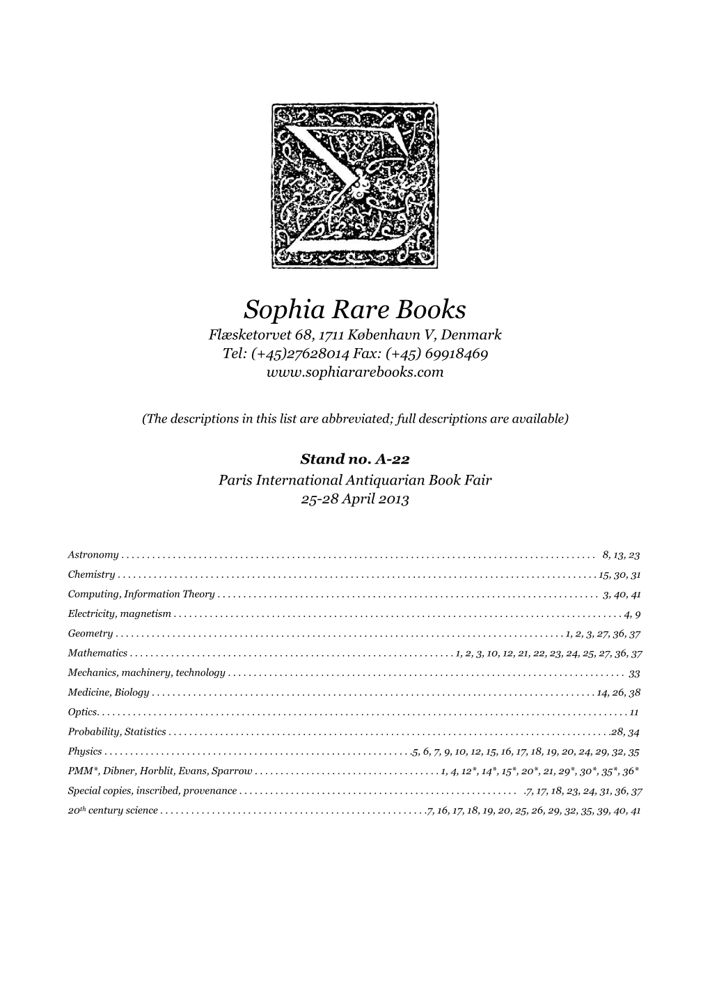 Sophia ∑ Rare Books