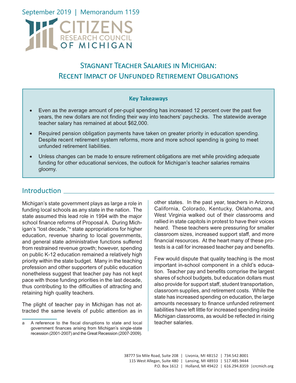 Stagnant Teacher Salaries in Michigan: Recent Impact of Unfunded Retirement Obligations