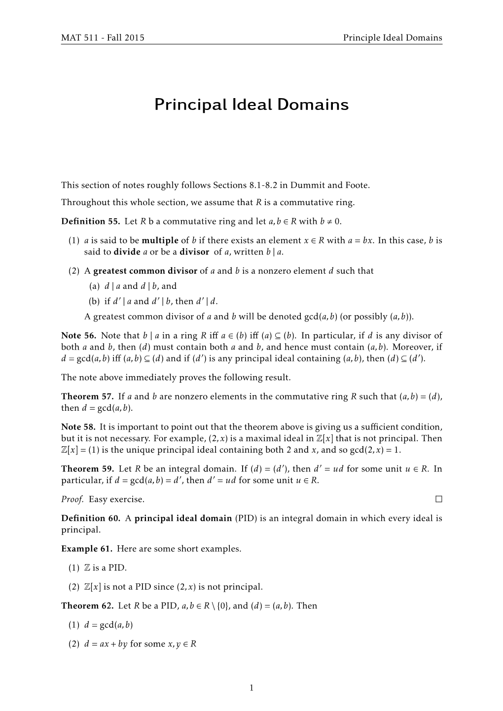 Principal Ideal Domains