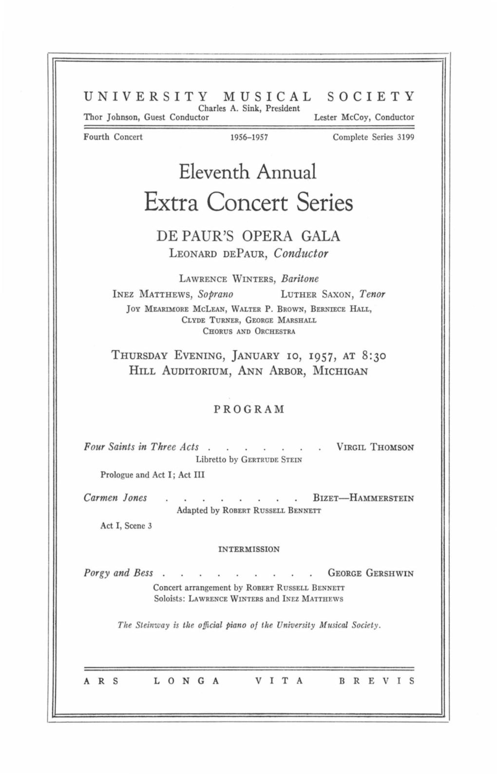 Extra Concert Series DE PAUR's OPERA GALA LEONARD DEPAUR, Conductor