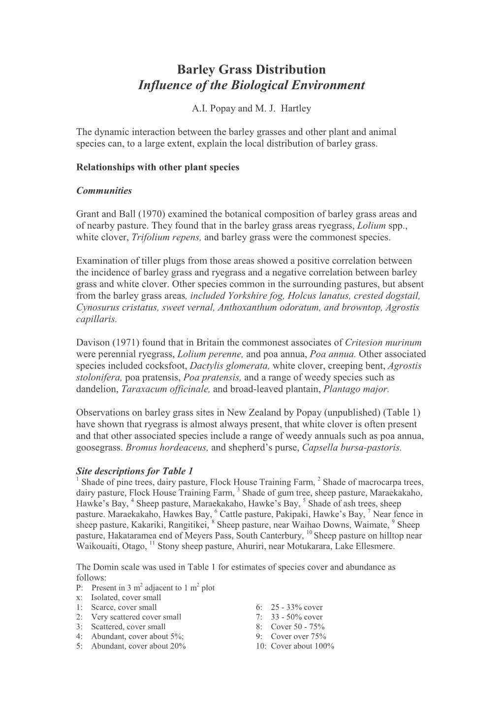 Barley Grass Distribution Influence of the Biological Environment