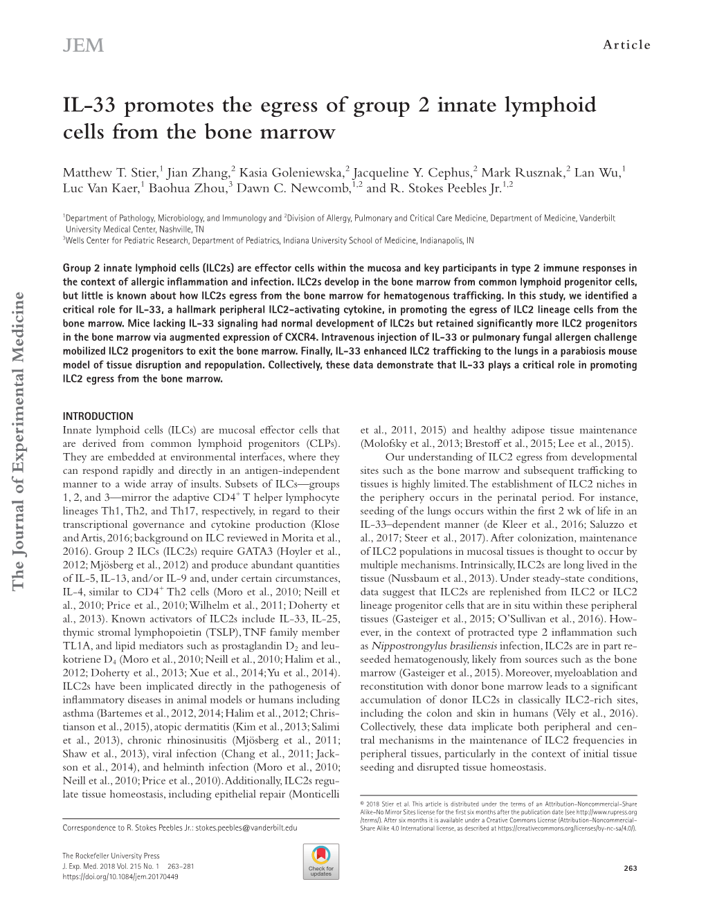 IL-33 Promotes the Egress of Group 2 Innate Lymphoid Cells from the Bone Marrow