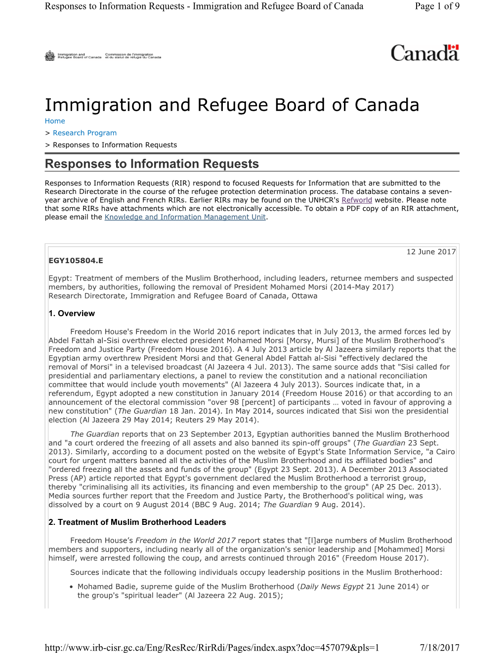 Immigration and Refugee Board of Canada Page 1 of 9