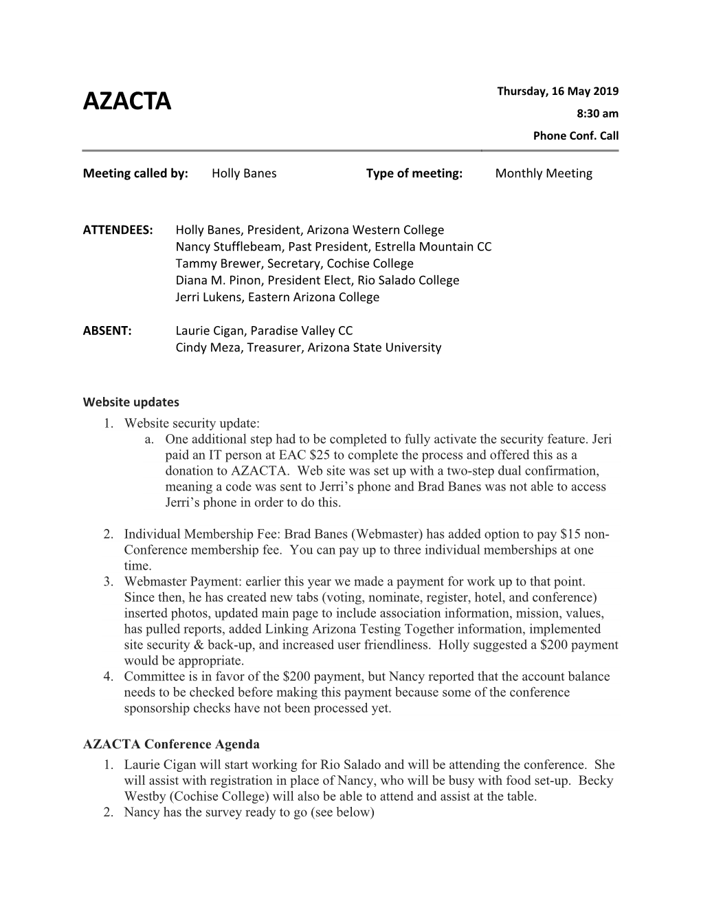 AZACTA Meeting Minutes May 16 2019