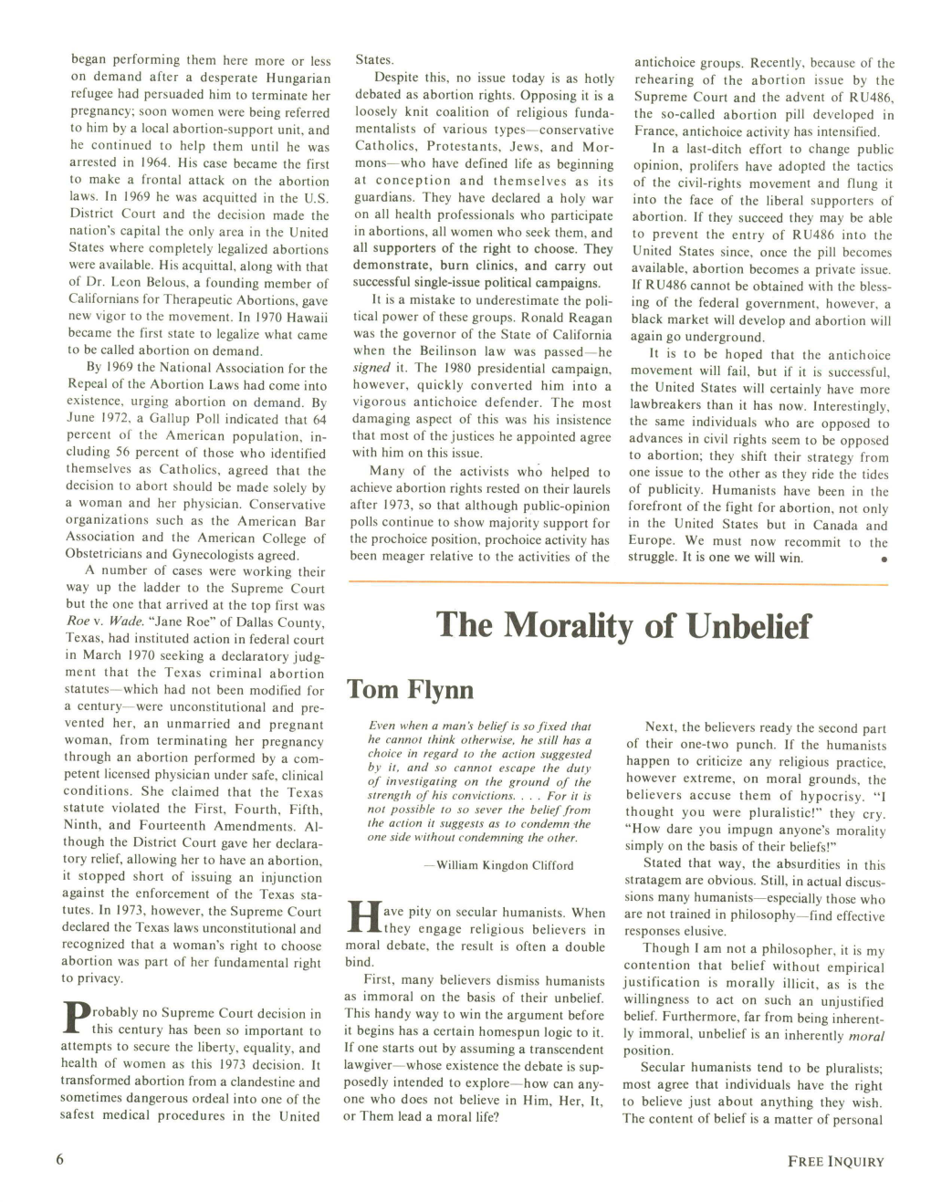 The Morality of Unbelief