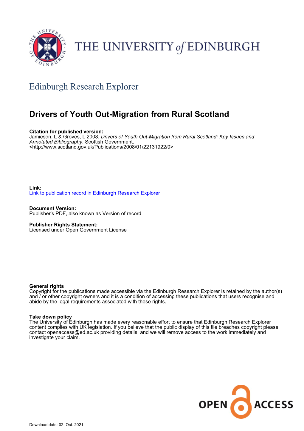 Drivers of Youth Out-Migration from Rural Scotland