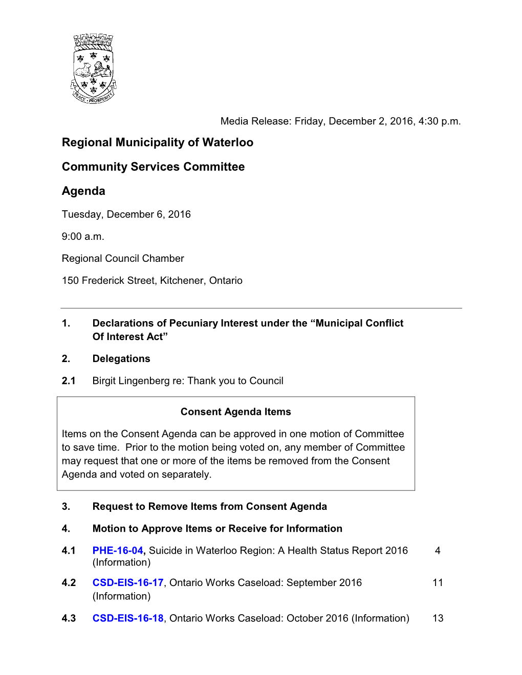 Community Services Committee Agenda