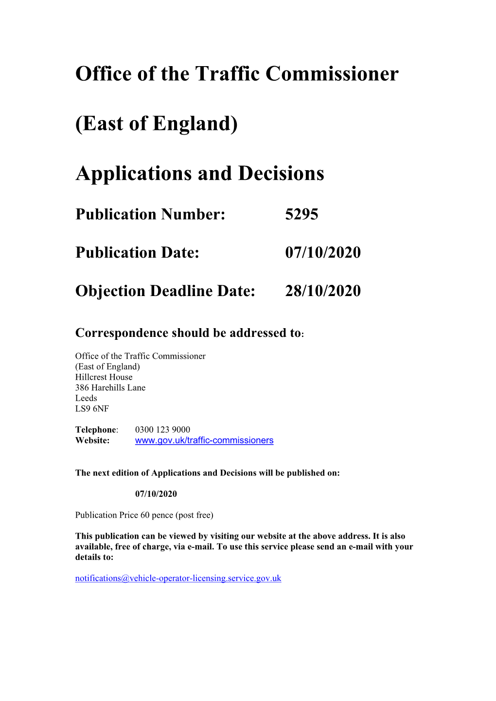 Applications and Decisions for the East of England 5295