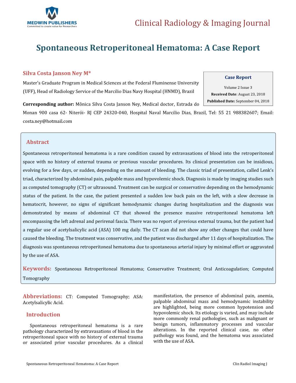 Spontaneous Retroperitoneal Hematoma: a Case Report
