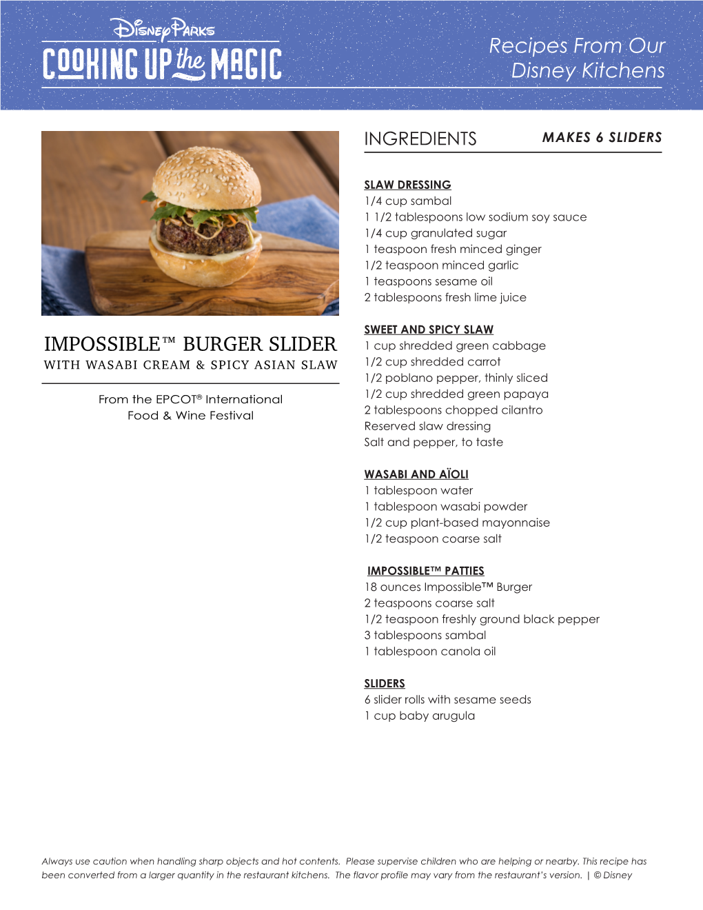 Recipes from Our Disney Kitchens IMPOSSIBLE™ BURGER SLIDER