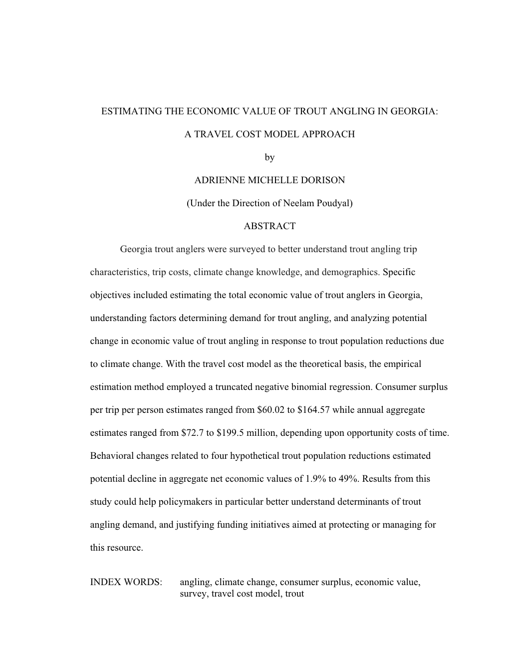 Estimating the Economic Value of Trout Angling in Georgia