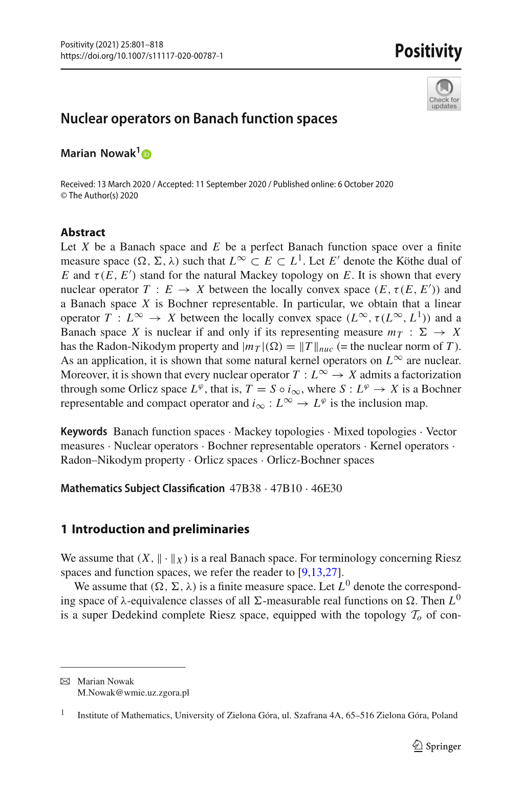 Nuclear Operators on Banach Function Spaces