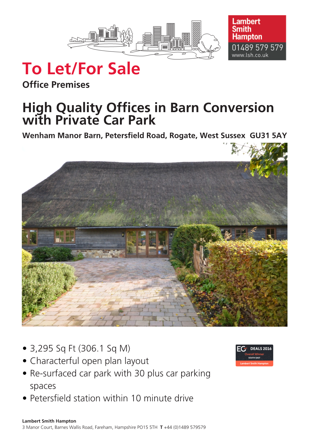 To Let/For Sale,Wenham Manor Barn, Petersfield Road, Rogate