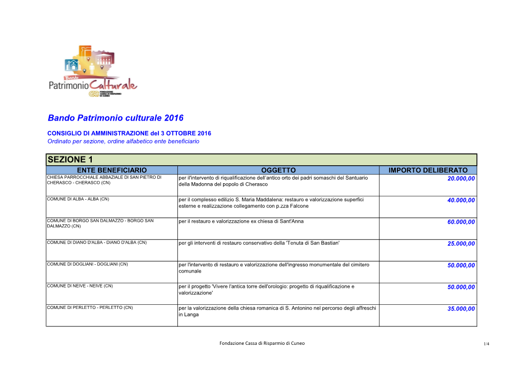 Bando Patrimonio Culturale 2016 SEZIONE 1