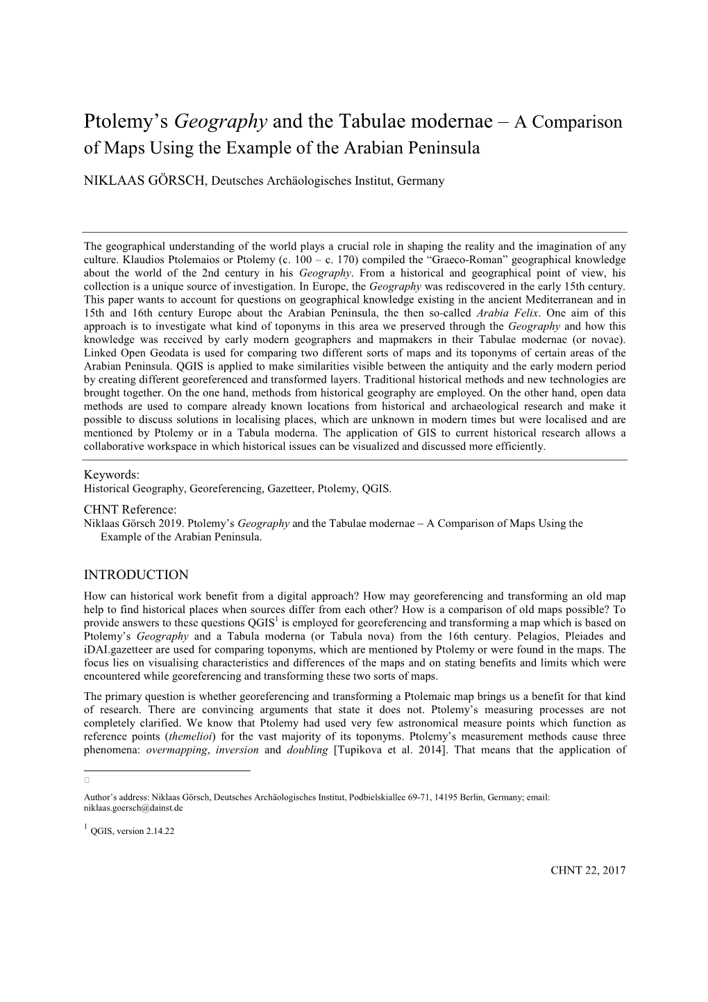 Ptolemy's Geography and the Tabulae Modernae