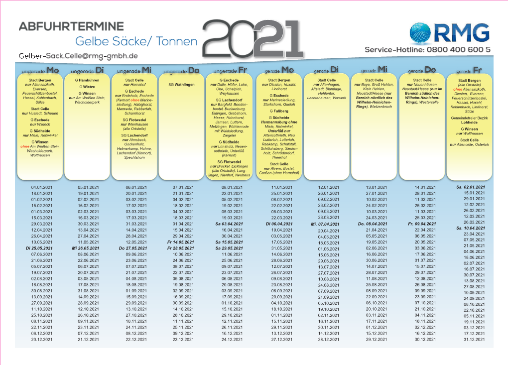Termine Und Verteilstellen Für Gelbe Säcke Und Gelbe Tonnen
