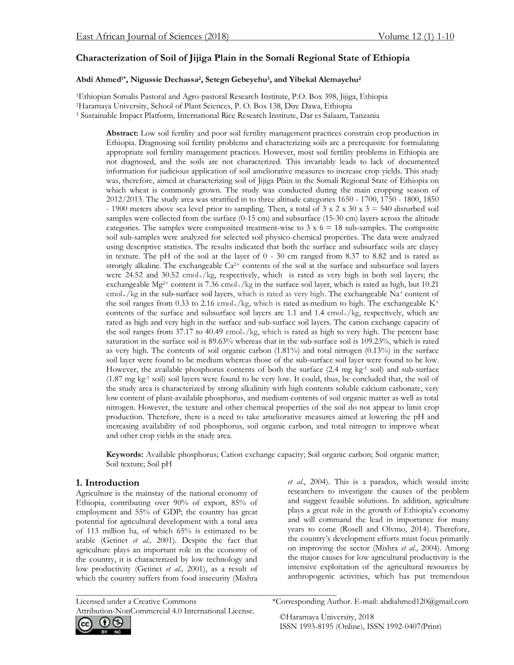 1-10 Characterization of Soil of Jijiga Plain in the Somali Regional S