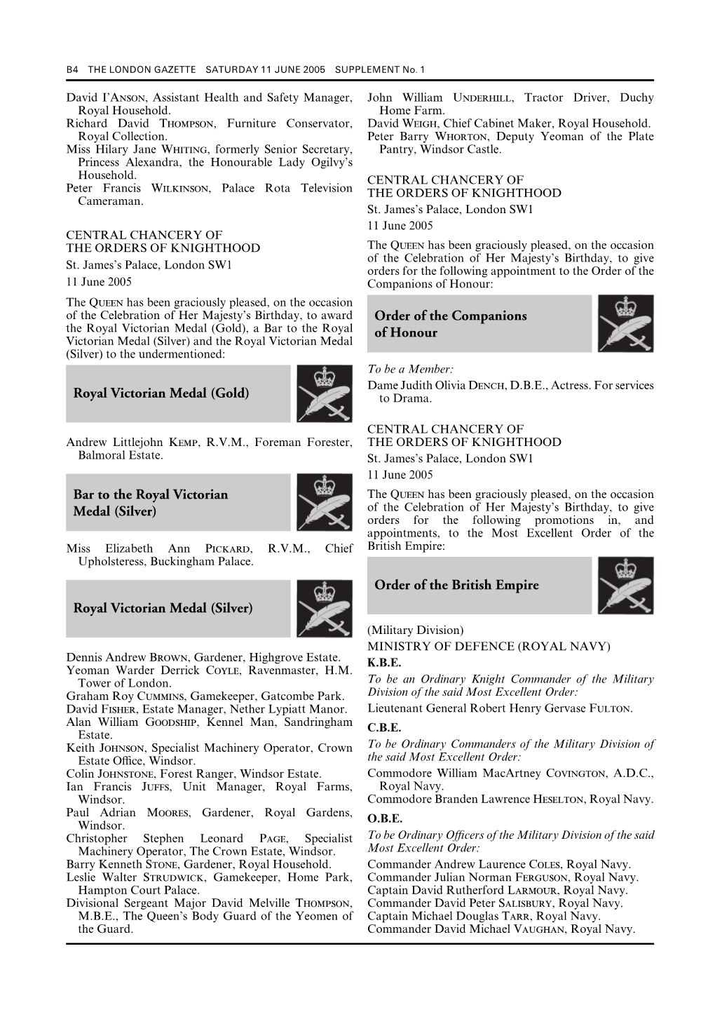 Order of the Companions of Honour Royal Victorian