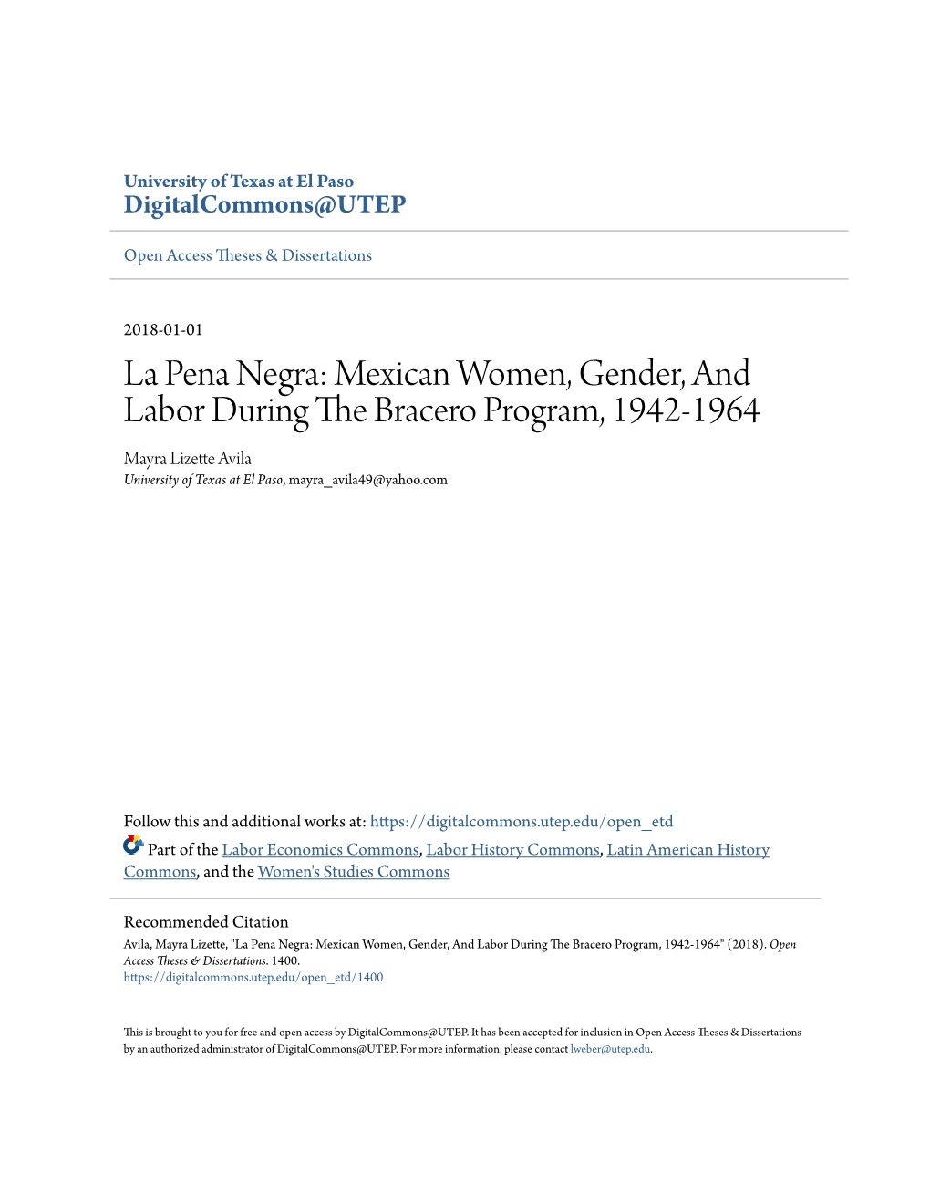 Mexican Women, Gender, and Labor During the Bracero Program, 1942