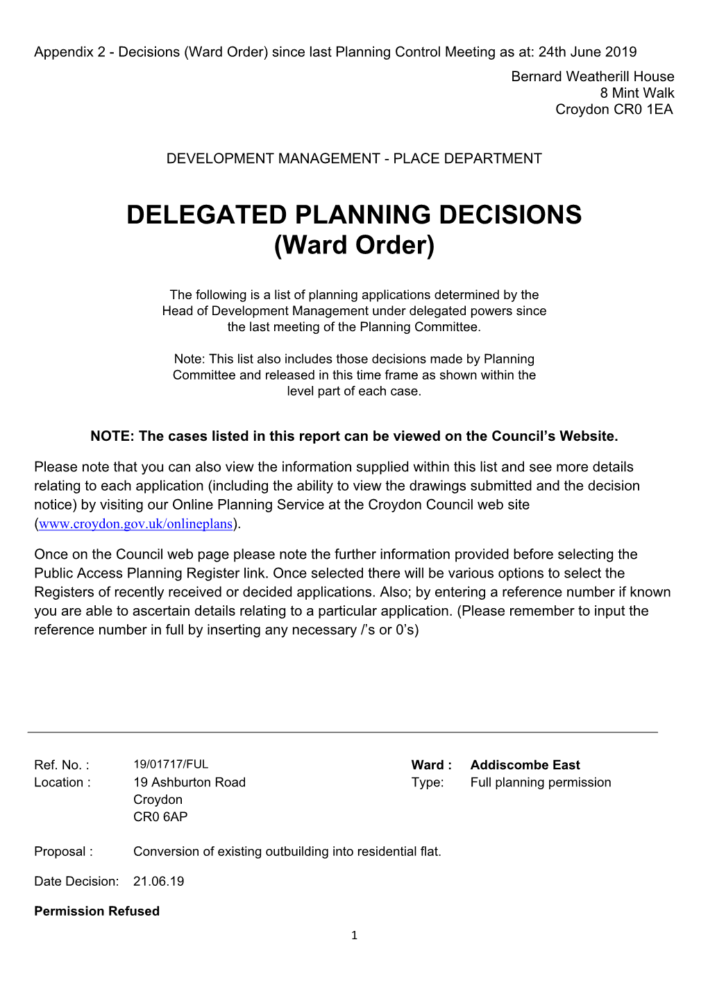 DELEGATED PLANNING DECISIONS (Ward Order)