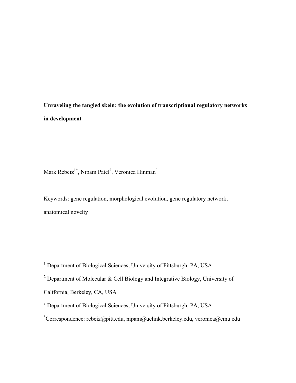 The Evolution of Transcriptional Regulatory Networks in Development