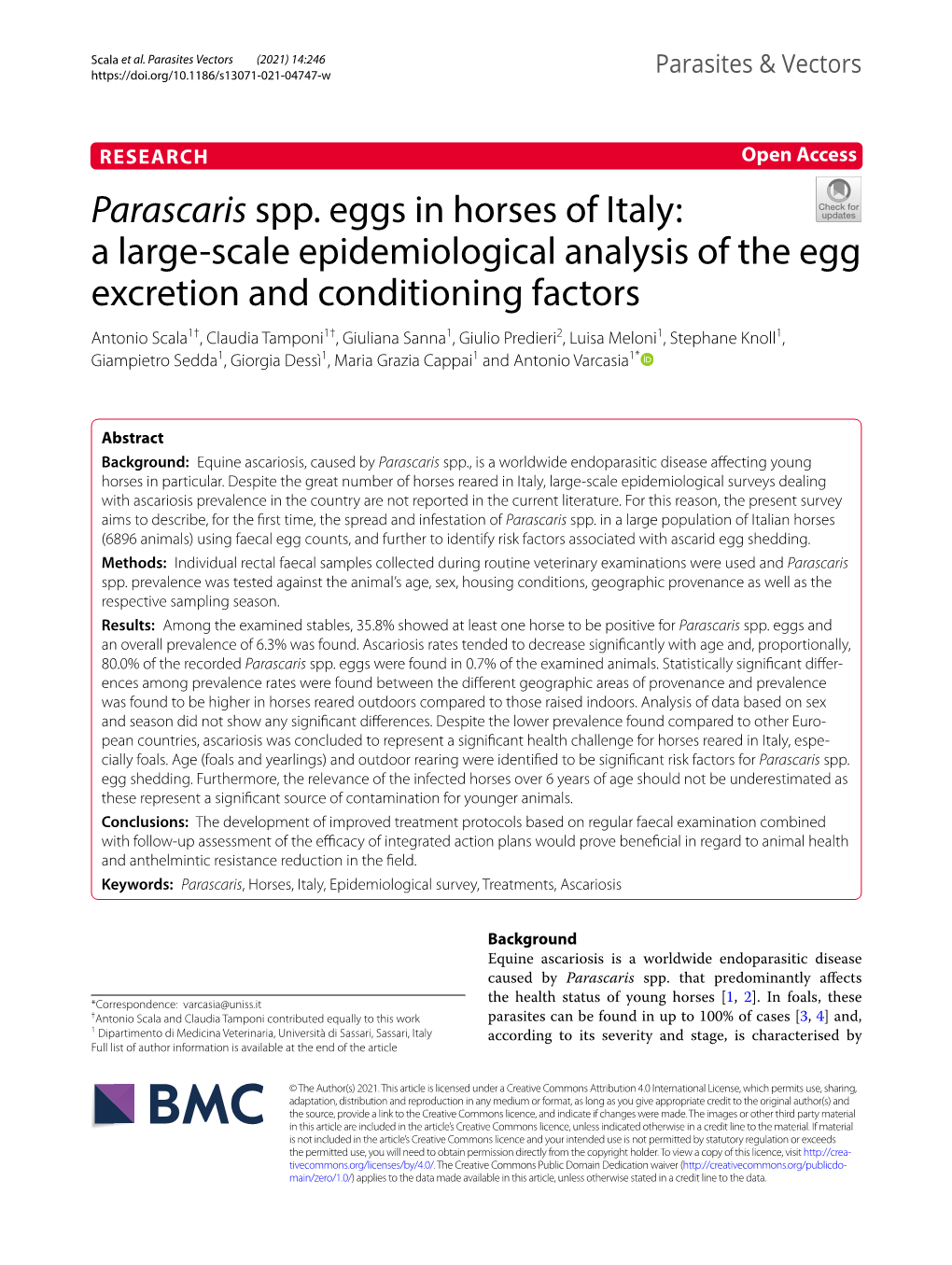 Parascaris Spp. Eggs in Horses of Italy